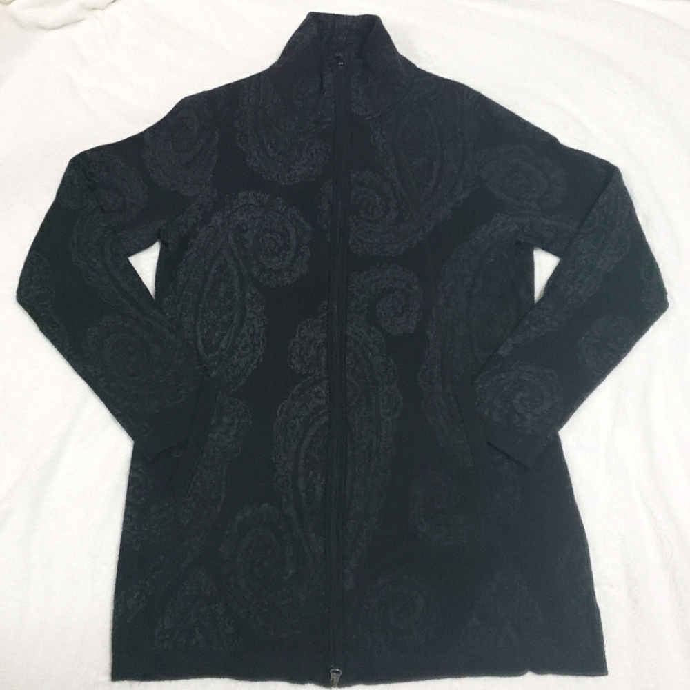 Cynthia Rowle Active Black Paisley Mock Neck Jacket